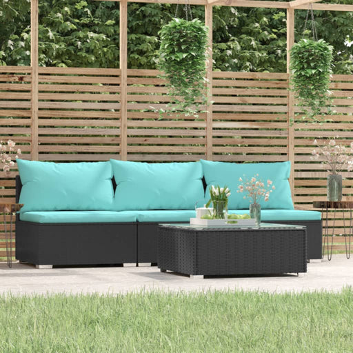 Set mobilier relaxare grădină 4 piese cu perne poliratan negru - WALTI WALTI
