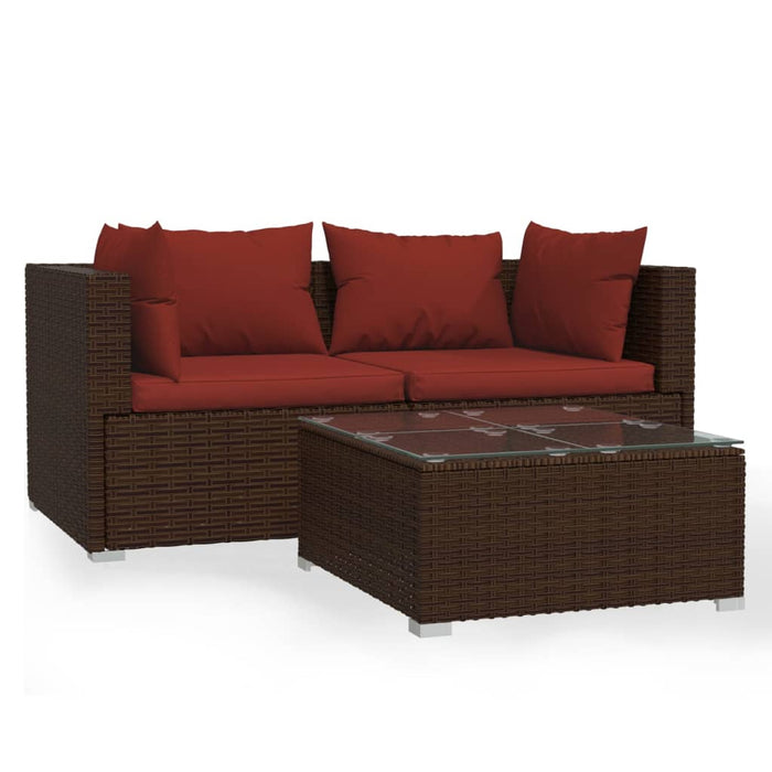 Set mobilier de grădină cu perne, 3 piese, maro, poliratan - WALTI WALTI