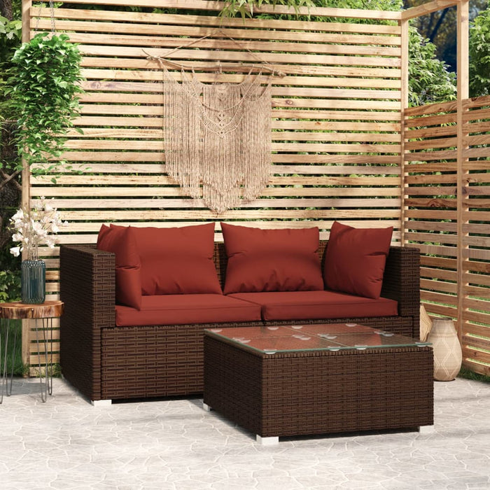Set mobilier de grădină cu perne, 3 piese, maro, poliratan - WALTI WALTI