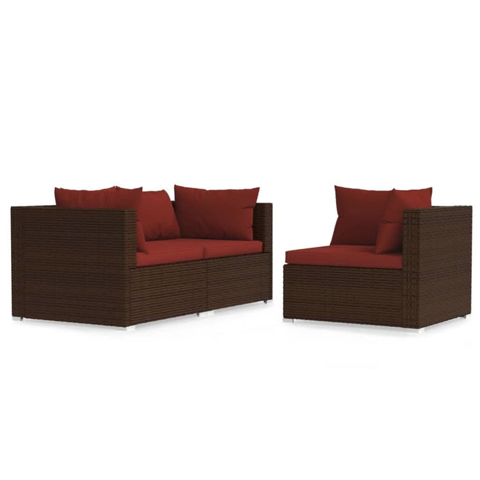 Set mobilier de grădină cu perne, 3 piese, maro, poliratan - WALTI WALTI