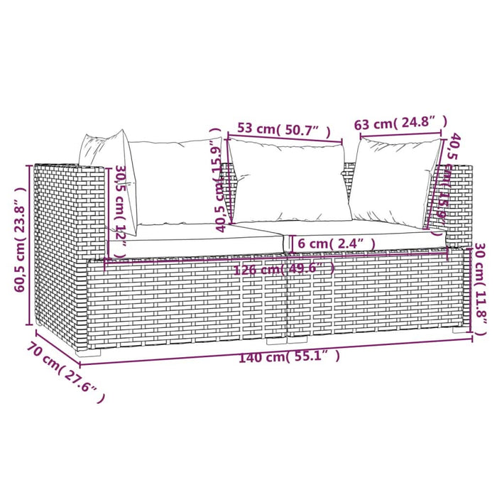 Set mobilier de grădină cu perne, 3 piese, maro, poliratan - WALTI WALTI