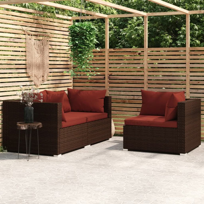 Set mobilier de grădină cu perne, 3 piese, maro, poliratan - WALTI WALTI