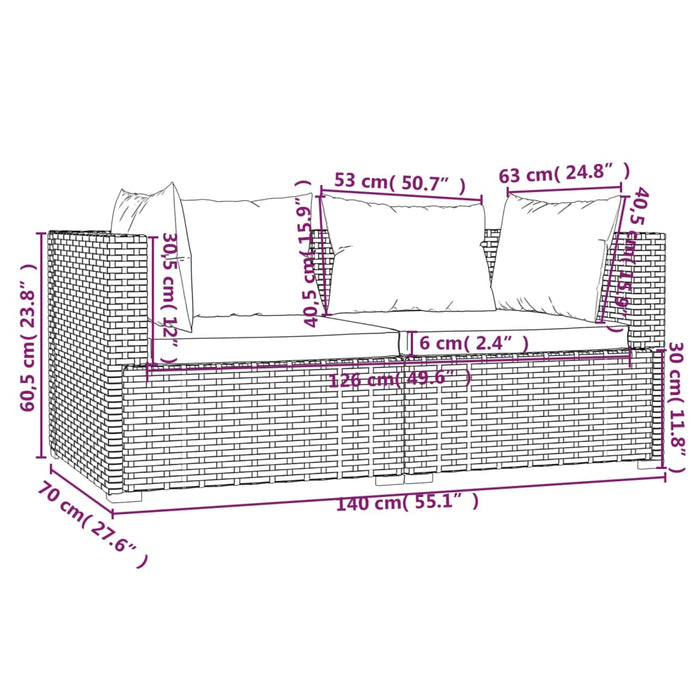 Set mobilier de grădină cu perne, 3 piese, maro, poliratan - WALTI WALTI
