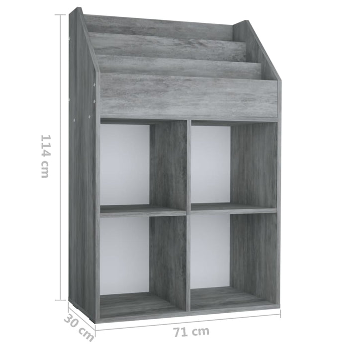 Raft de reviste pentru copii, gri, 71x30x114 cm, lemn prelucrat - WALTI WALTI