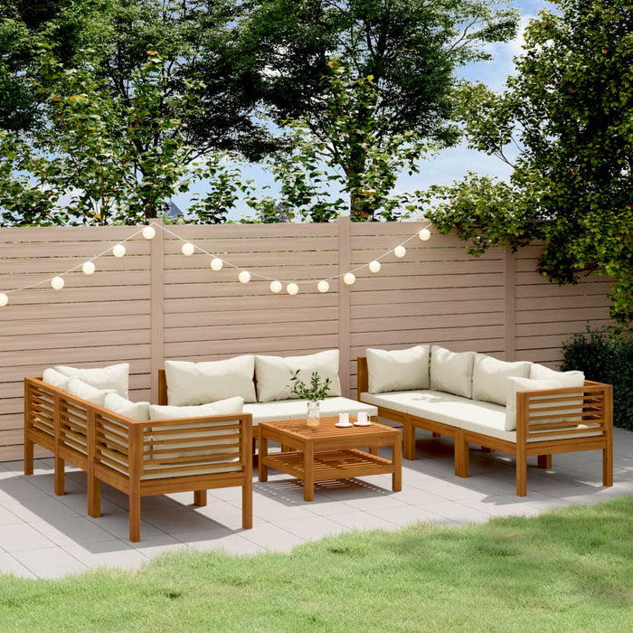 Set mobilier de grădină, perne crem, 9 piese, lemn masiv acacia - WALTI WALTI