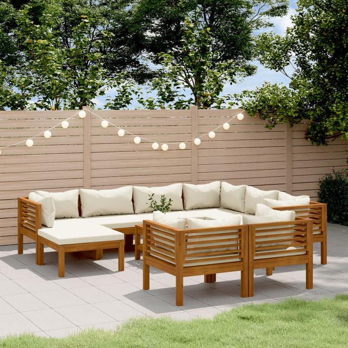 Set mobilier grădină cu perne crem 10 piese lemn masiv acacia - WALTI WALTI