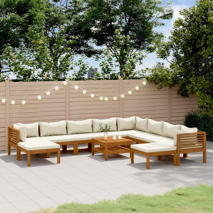 Set mobilier grădină cu perne crem 11 piese lemn masiv acacia - WALTI WALTI