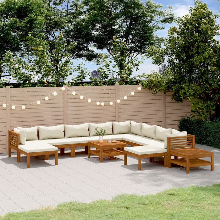 Set mobilier grădină cu perne crem 12 piese lemn masiv acacia - WALTI WALTI