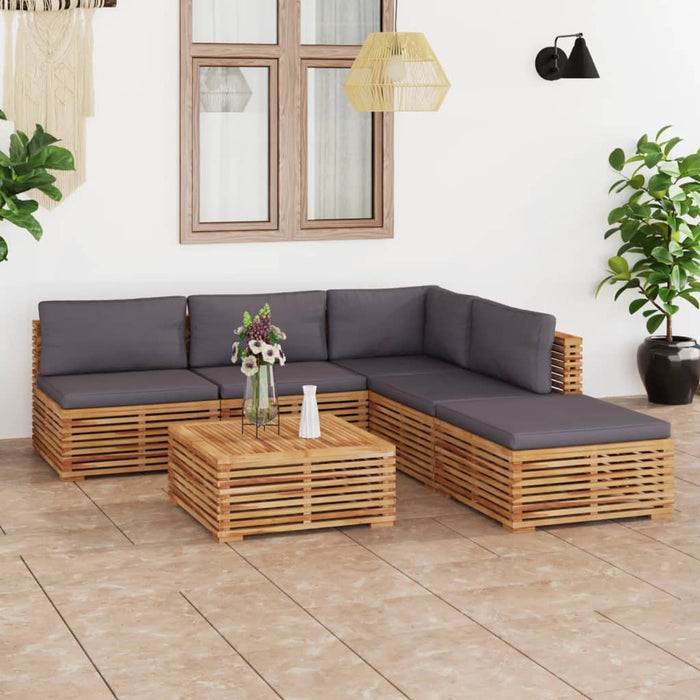 Set mobilier grădină cu perne gri închis 6 piese lemn masiv tec WALTI