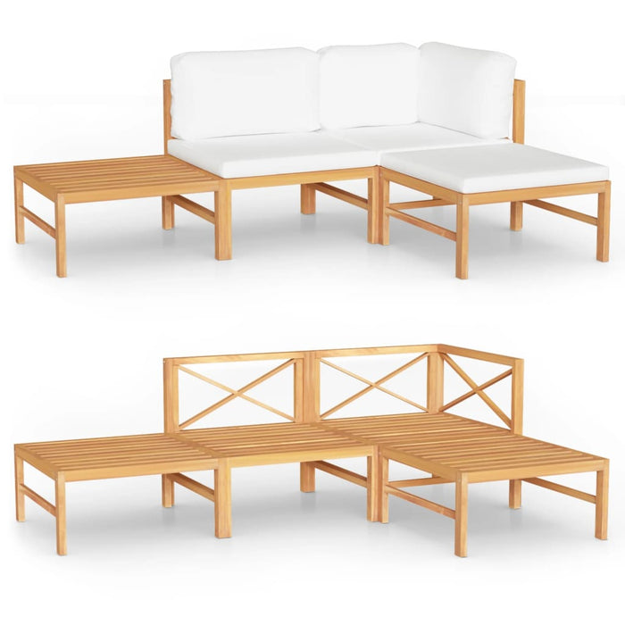 Set mobilier grădină cu perne crem, 4 piese, lemn masiv de tec WALTI