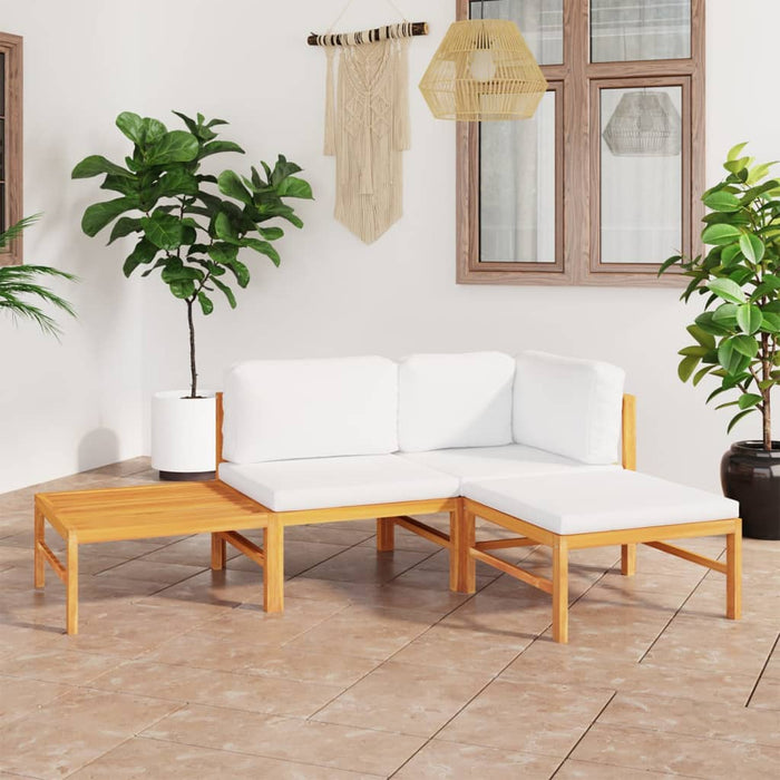 Set mobilier grădină cu perne crem, 4 piese, lemn masiv de tec WALTI
