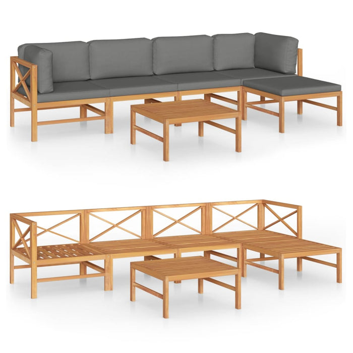 Set mobilier grădină cu perne gri, 6 piese, lemn masiv de tec WALTI