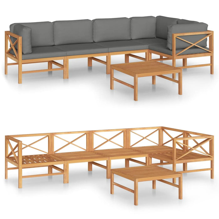 Set mobilier grădină cu perne gri, 6 piese, lemn masiv de tec WALTI