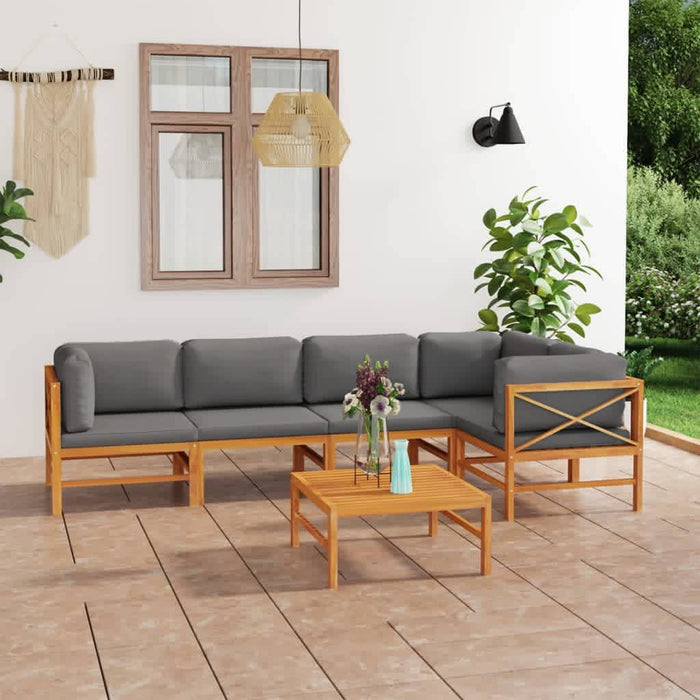 Set mobilier grădină cu perne gri, 6 piese, lemn masiv de tec WALTI