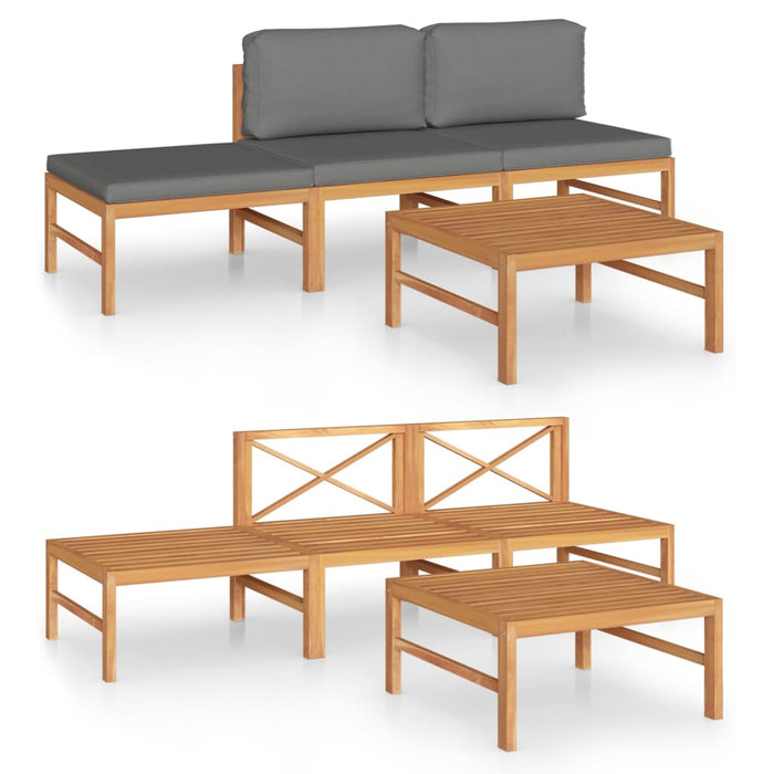 Set mobilier grădină cu perne gri, 4 piese, lemn masiv de tec WALTI