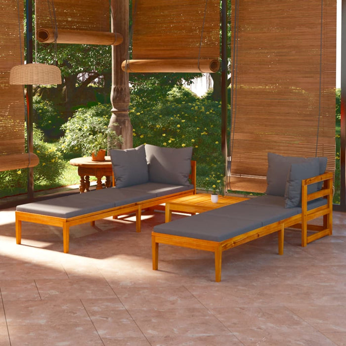 Set mobilier grădină cu perne gri închis, 3 piese, lemn acacia WALTI