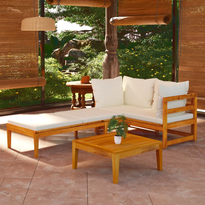 Set mobilier grădină perne alb/crem, 3 piese, lemn masiv acacia - WALTI WALTI