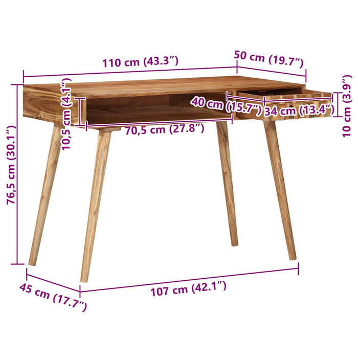Birou de scris, 110x50x76 cm, lemn masiv de acacia - WALTI WALTI