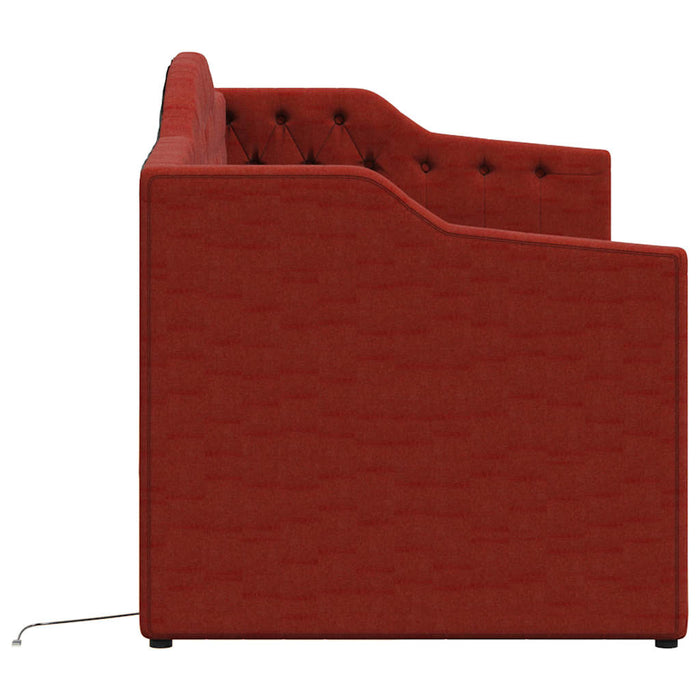 Pat de zi cu saltea & USB, roșu vin, 90x200 cm, textil WALTI