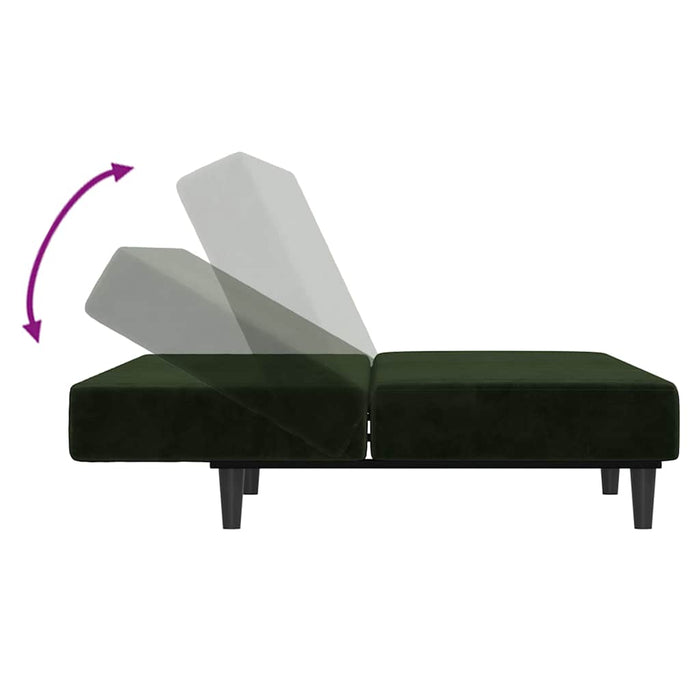 Canapea extensibilă cu taburet, 2 locuri, verde închis, catifea WALTI
