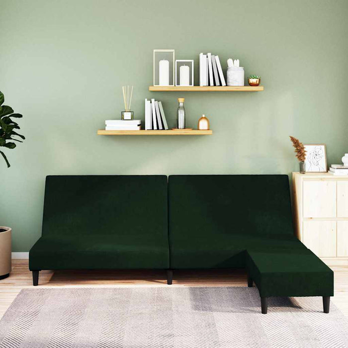 Canapea extensibilă cu taburet, 2 locuri, verde închis, catifea WALTI
