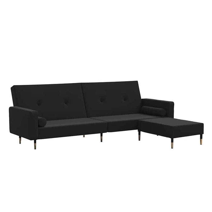 Canapea extensibilă 2 locuri, cu taburet, negru, catifea WALTI