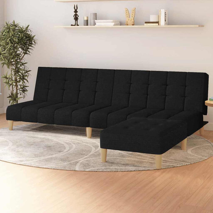 Canapea extensibilă cu taburet, cu 2 locuri, negru, textil WALTI