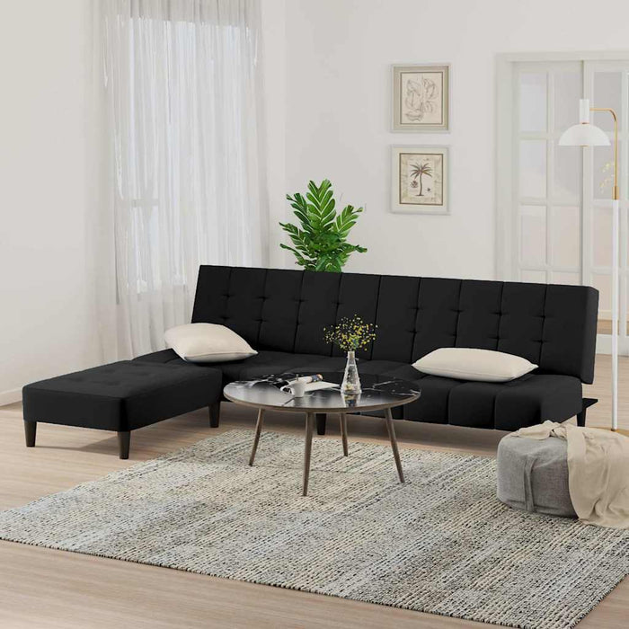 Canapea extensibilă cu taburet, 2 locuri, negru, catifea WALTI