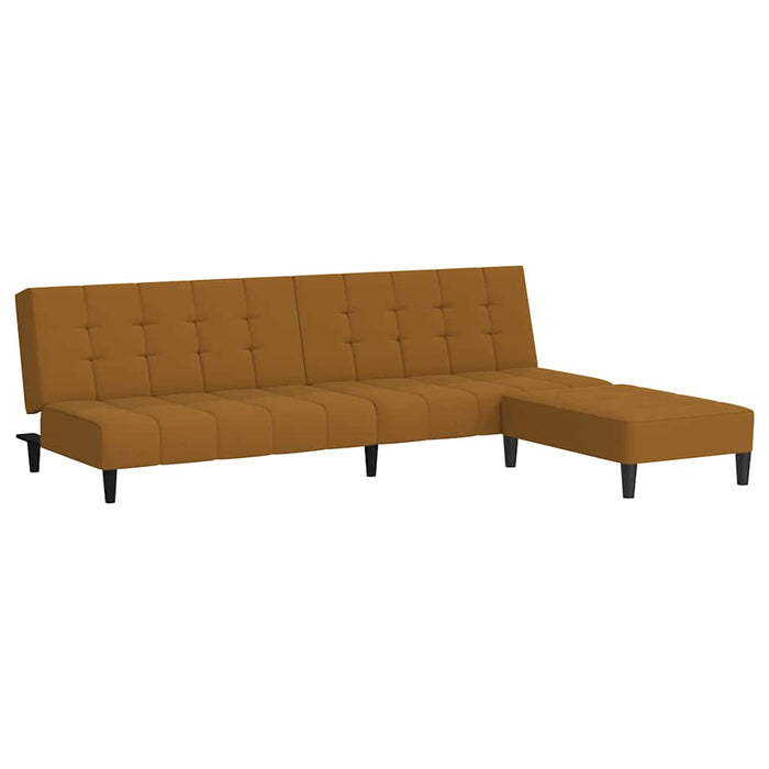 Canapea extensibilă cu taburet, 2 locuri, maro, catifea WALTI
