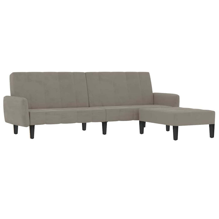 Canapea extensibilă cu taburet, 2 locuri, gri deschis, catifea WALTI