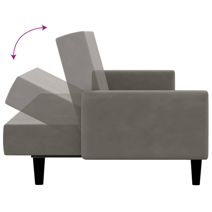 Canapea extensibilă cu taburet, 2 locuri, gri deschis, catifea WALTI