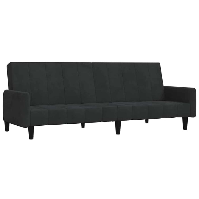 Canapea extensibilă 2 locuri, cu taburet, negru, catifea WALTI