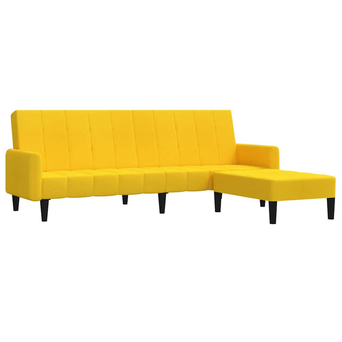 Canapea extensibilă 2 locuri, cu taburet, galben, catifea WALTI