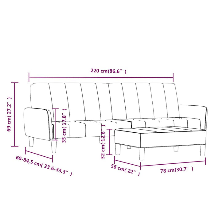Canapea extensibilă 2 locuri, cu taburet, maro, catifea WALTI