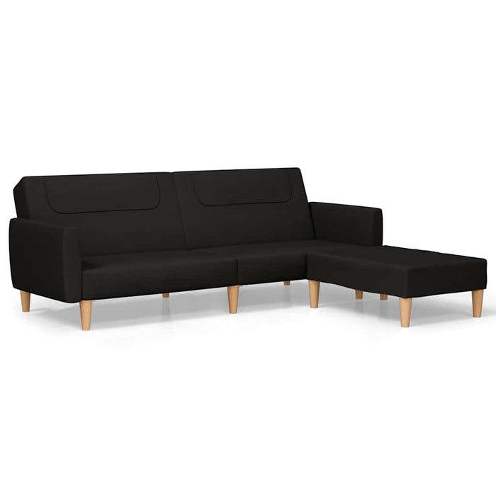 Canapea extensibilă cu taburet, 2 locuri, negru, textil WALTI