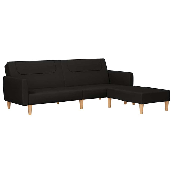 Canapea extensibilă cu taburet, 2 locuri, negru, textil WALTI