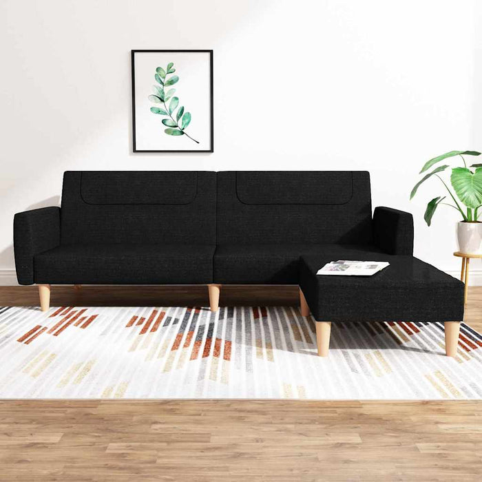 Canapea extensibilă cu taburet, 2 locuri, negru, textil WALTI