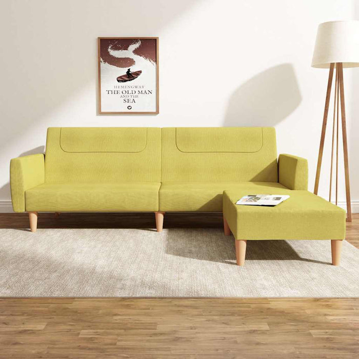 Canapea extensibilă cu taburet, 2 locuri, verde, textil WALTI