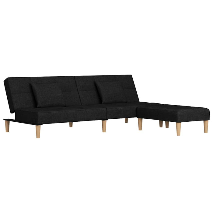 Canapea extensibilă cu 2 locuri 2 perne/taburet, negru, textil WALTI