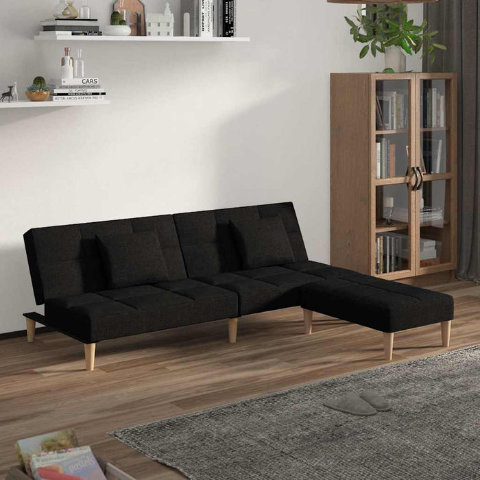 Canapea extensibilă cu 2 locuri 2 perne/taburet, negru, textil WALTI