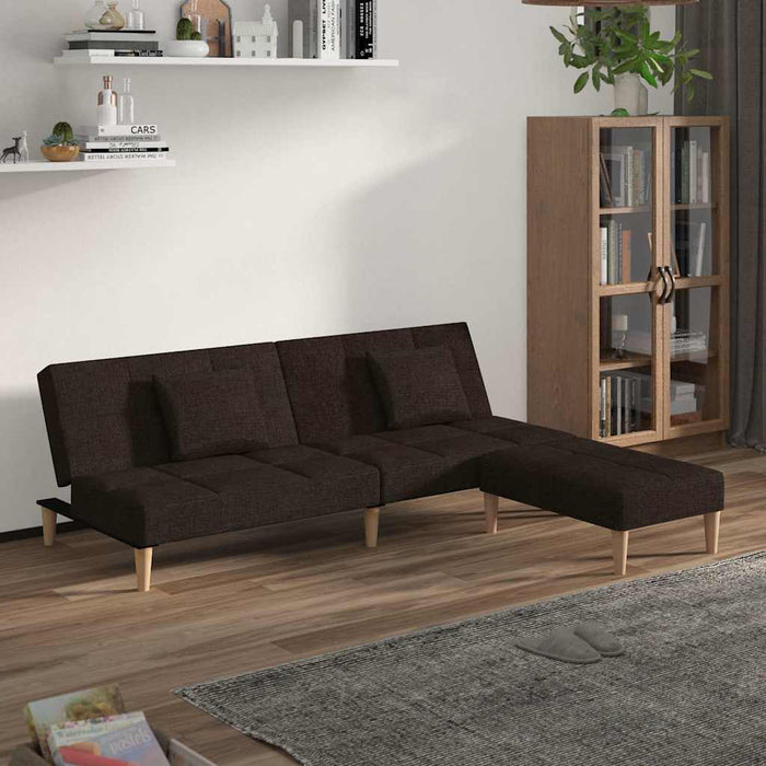 Canapea extensibilă 2 locuri,2 perne&taburet maro închis textil WALTI
