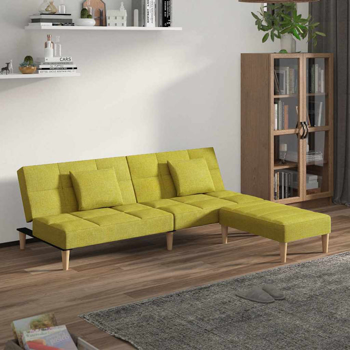 Canapea extensibilă 2 locuri 2 perne/taburet, verde, textil WALTI