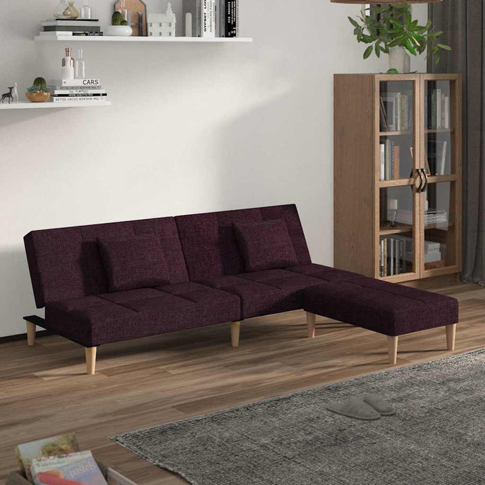 Canapea extensibilă 2 locuri, 2 perne&taburet, violet, textil WALTI
