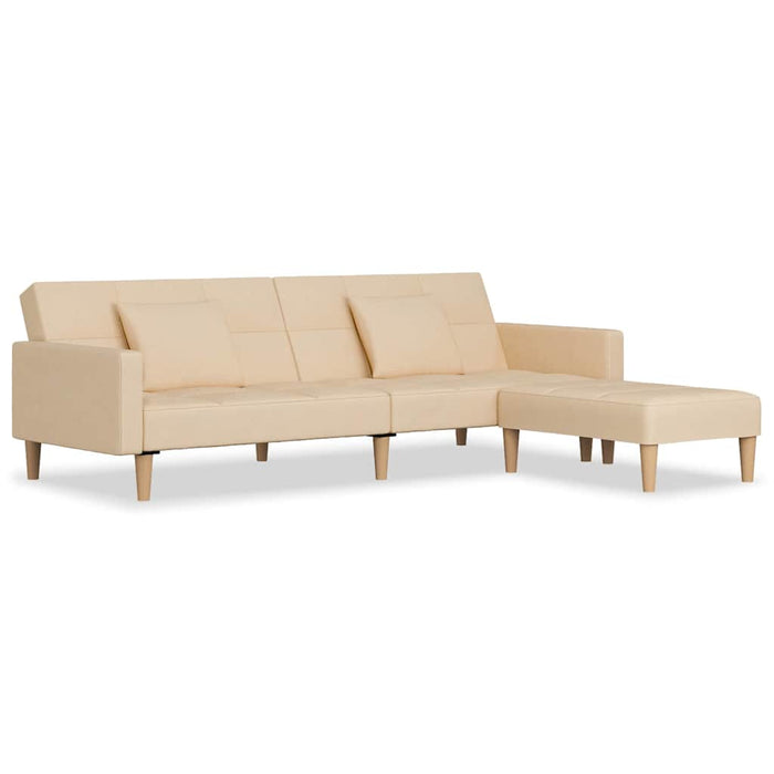 Canapea extensibilă cu 2 locuri, 2 perne/taburet, crem, textil WALTI
