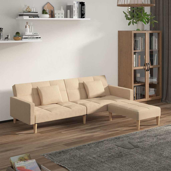 Canapea extensibilă cu 2 locuri, 2 perne/taburet, crem, textil WALTI