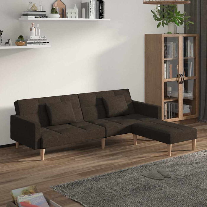 Canapea extensibilă cu 2 locuri 2 perne/taburet, negru, textil WALTI