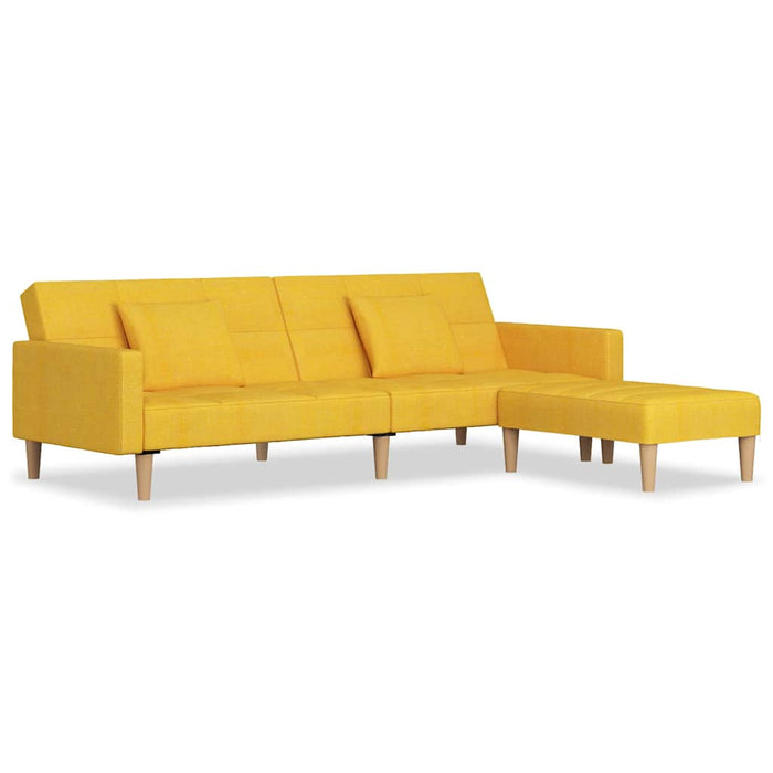 Canapea extensibilă 2 locuri, 2 perne/taburete, galben, textil WALTI