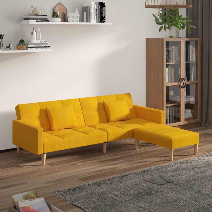 Canapea extensibilă 2 locuri, 2 perne/taburete, galben, textil WALTI