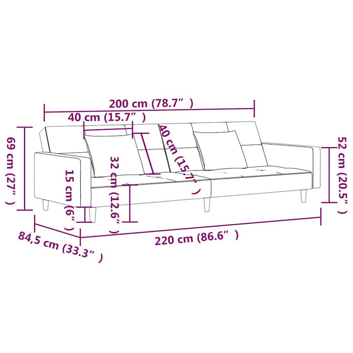 Canapea extensibilă 2 locuri, 2 perne&taburet, violet, textil WALTI