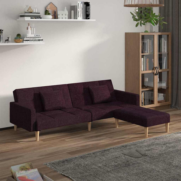 Canapea extensibilă 2 locuri, 2 perne&taburet, violet, textil WALTI